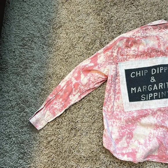 Upcycled Jcrew Pink Bleach Flannel Back White and Gray Graphic Size Large - Picture 3 of 9